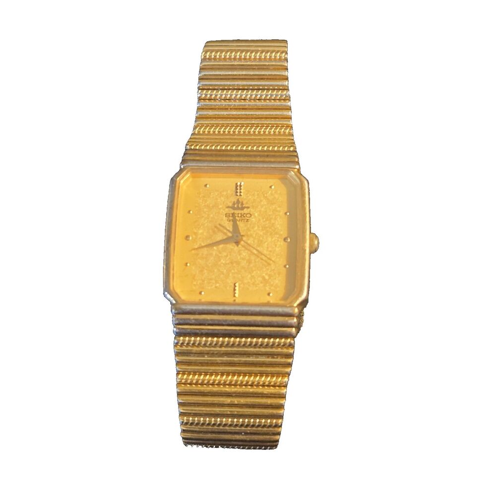 Vintage Seiko 5P31-5B00 Gold Tone Rectangle Tank Quartz Watch Japan Working
